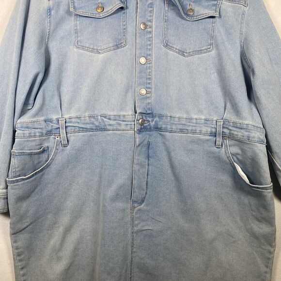 Terra & Sky Women’s Plus Size Blue Denim Shirt Dress Button Front Pockets NWT - Picture 9 of 13